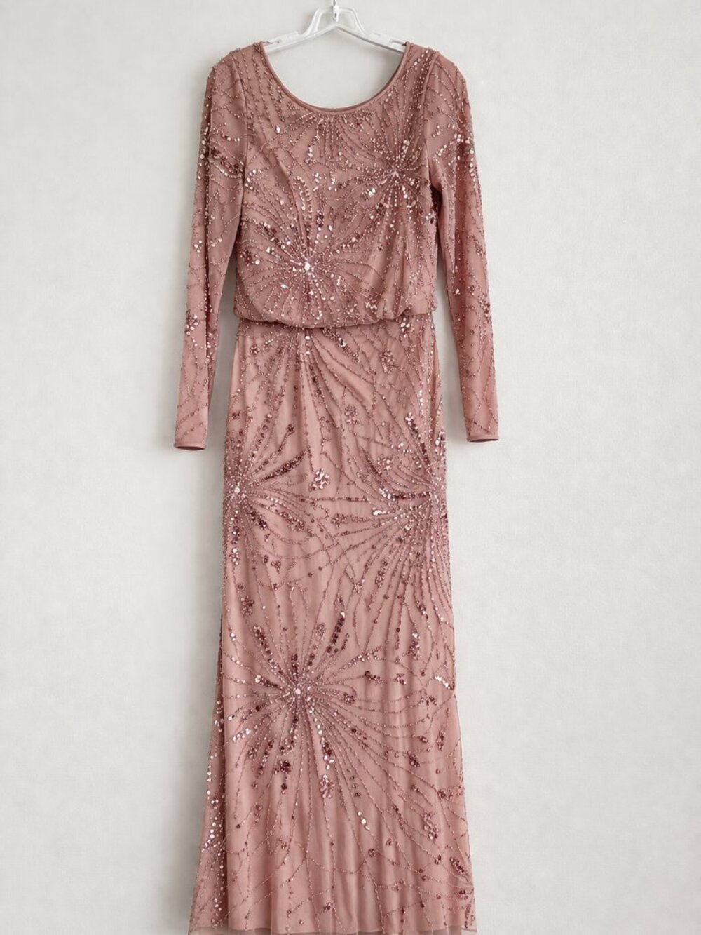 $650 | Oleg Cassini Blush Beaded Sequin Gown Formal Maxi Dress Size 16 - Picture 2 of 7